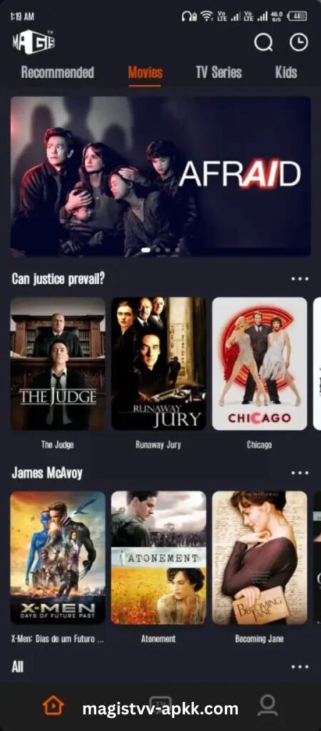 Magis tv apk interface screenshots